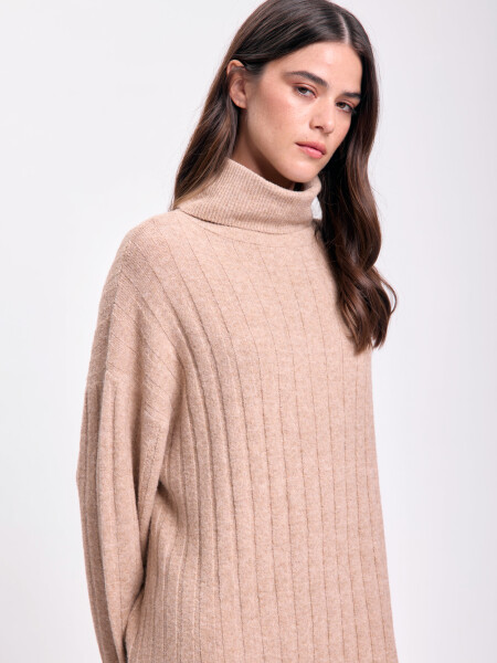 Vestido punto canalé Beige