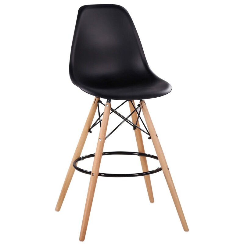 Taburete Eames con base de madera y asiento de polipropileno Negro