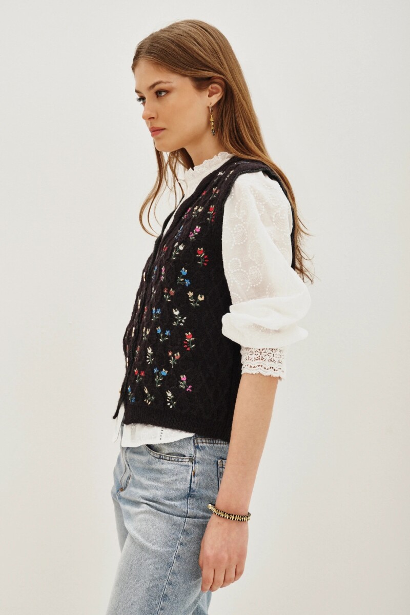 Chaleco Texture Flower Negro