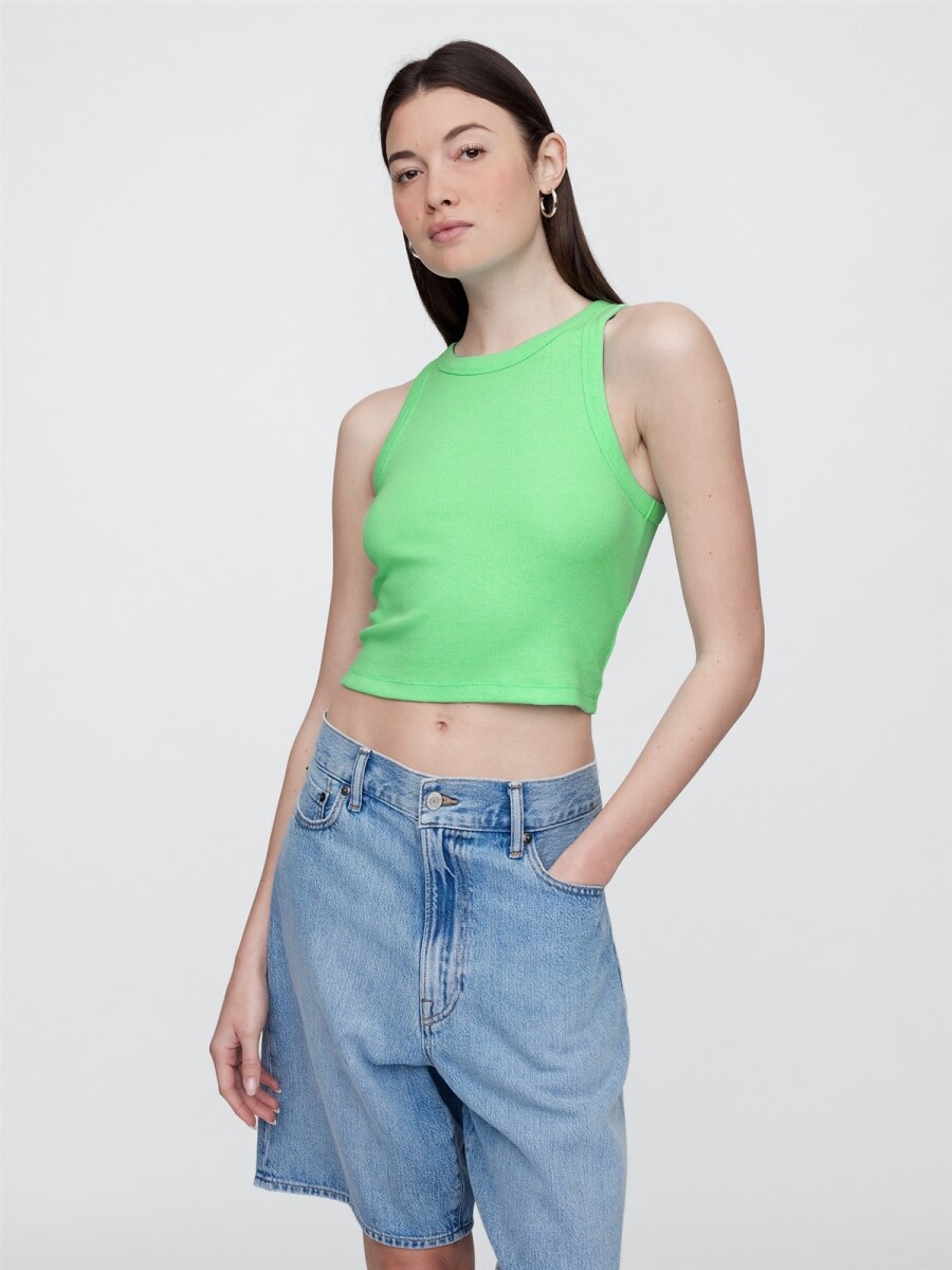 Musculosa Crop Mujer - Neon Lime Green 