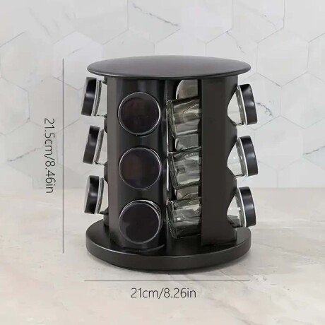 Especiero Giratorio Redondo con 12 Frascos para Condimentos Negro