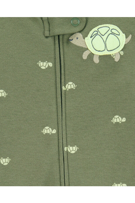 Pijama una pieza de algodón, con pie, diseño tortuga Sin color