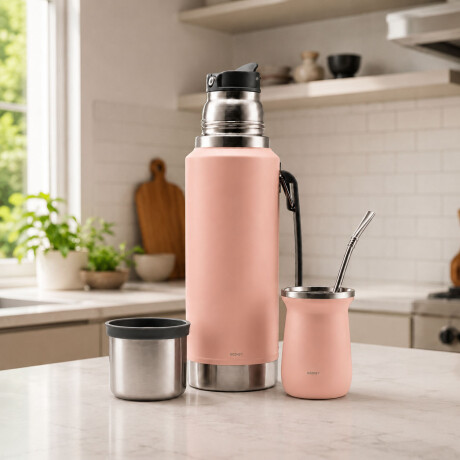 Set Matero Termo 1L Ac. Inox + Mate 160ml Térmico Completo Rosa