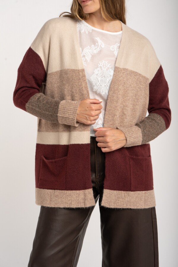 Cardigan Rayado Color Block Mocha