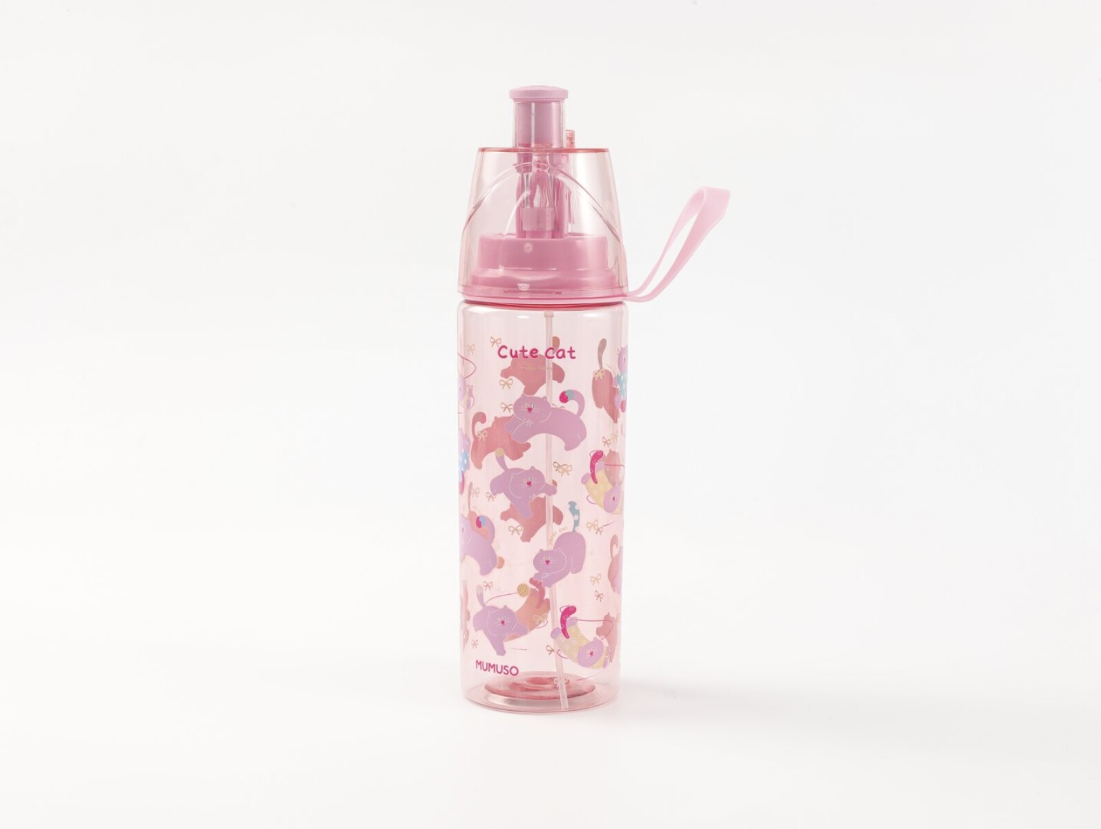 BOTELLA DE AGUA DE PLÁSTICO PARA NIÑOS CAT MIMI CON NIEBLA (500 ML – ROSA) 