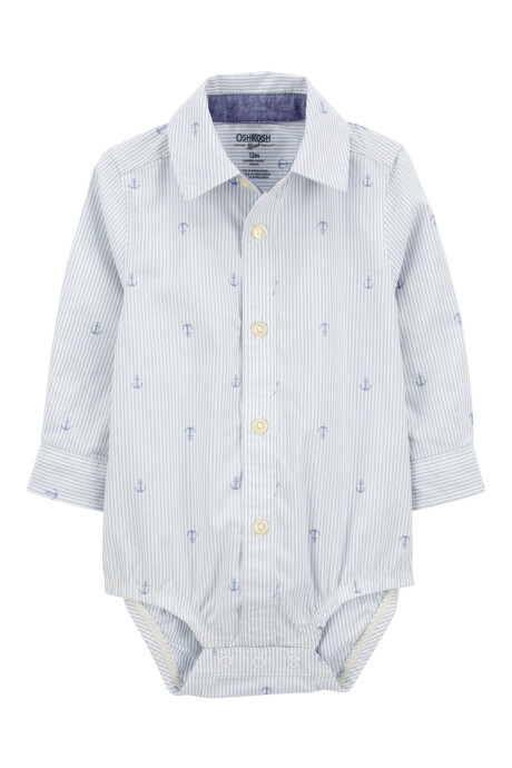 Body tipo camisa de algodón con puños plegables y diseño anclas Body tipo camisa de algodón con puños plegables y diseño anclas