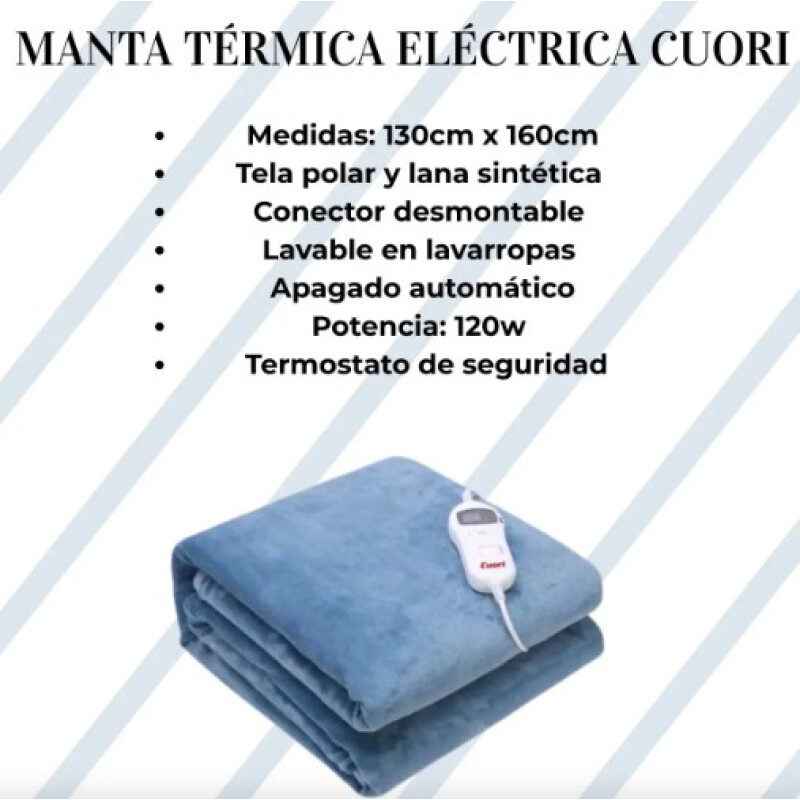 Manta Eléctrica Cuori Caribe 1 Plaza Tela Polar 10 Niveles Apagado Automático Azul 160x130 Manta Eléctrica Cuori Caribe 1 Plaza Tela Polar 10 Niveles Apagado Automático Azul 160x130