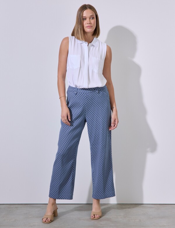 Pantalon Flores AZUL/BLANCO