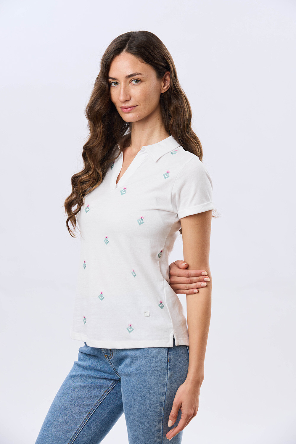 REMERA POLO BORDADA DE ALGODÓN Blanco