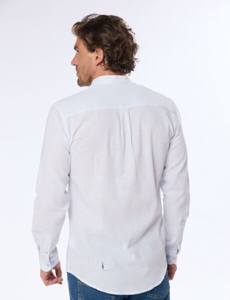CAMISA DE LINO RAYADA Celeste