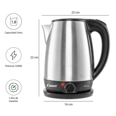 Jarra Eléctrica 1.8L Acero Inox 1500W Control Tem Cuori Elba Plata/negro