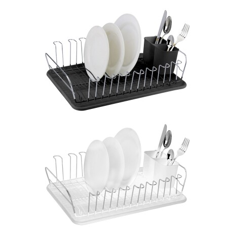 Escurridor cromado con bandeja y cubiertero 41x32x12.5cm Blanco