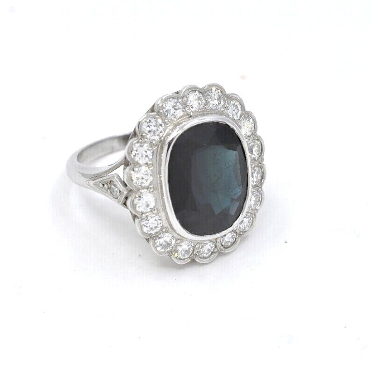 Anillo Nuevo En Platino, Zafiro Y Brillantes 