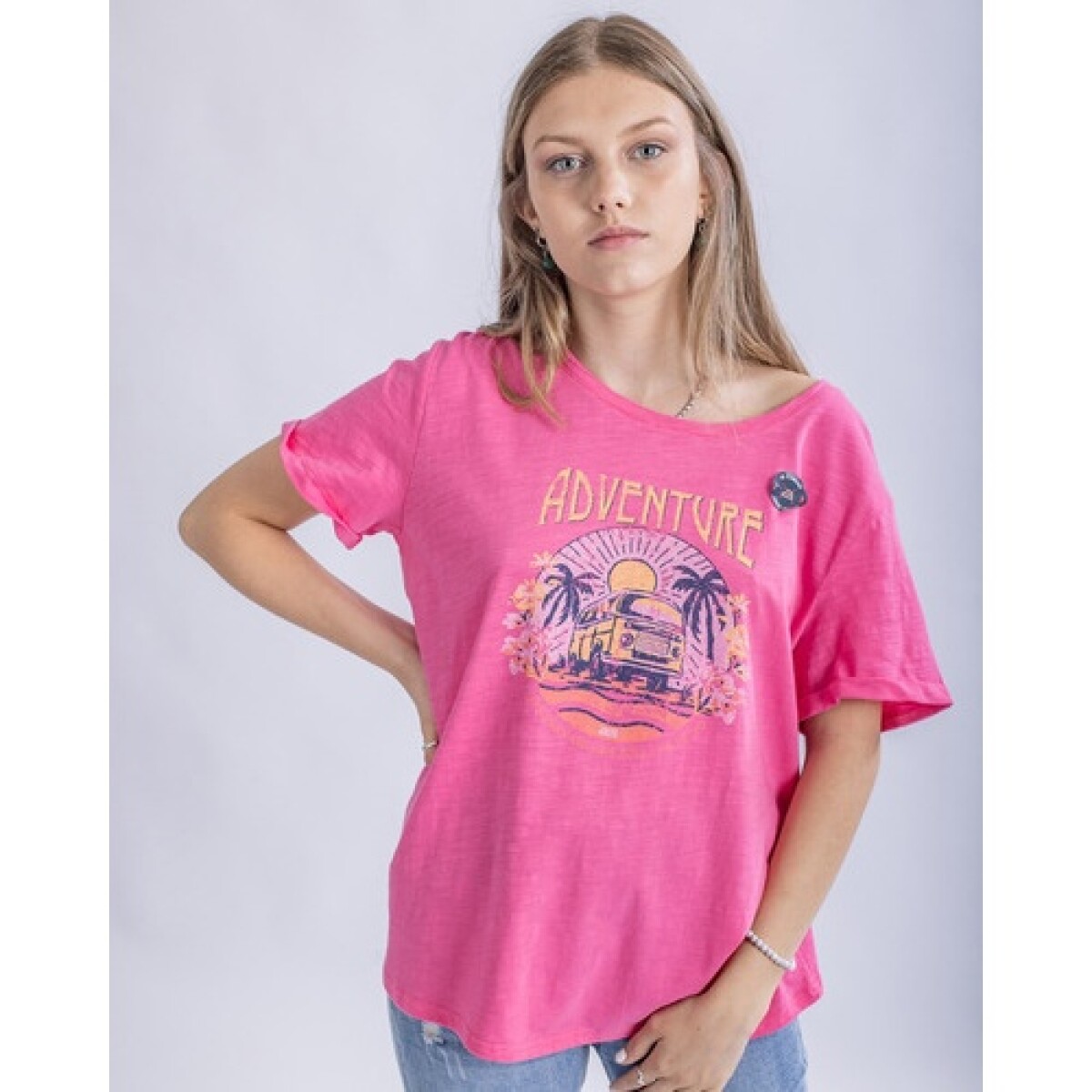 Camiseta en algodón estampada UFO Adventure rosada - Rosa chicle 