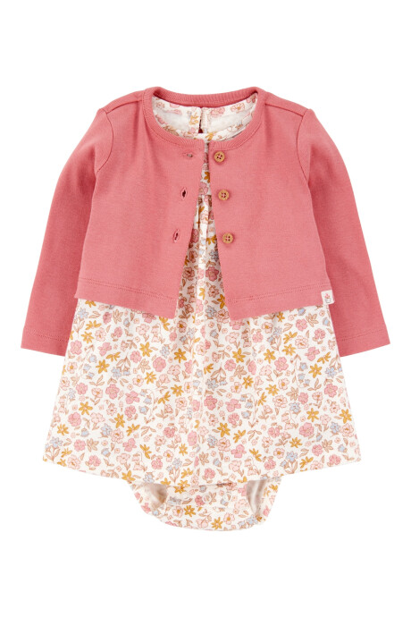 Set dos piezas de algodón, vestido y saco, diseño floral Sin color