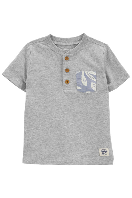 Remera henley de algodón, manga corta, con bolsillo Sin color