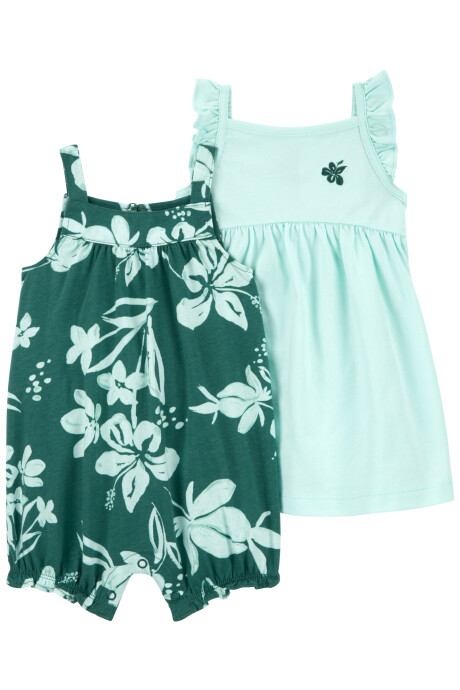 Set dos piezas de algodón, vestido y monito bombachudo Sin color