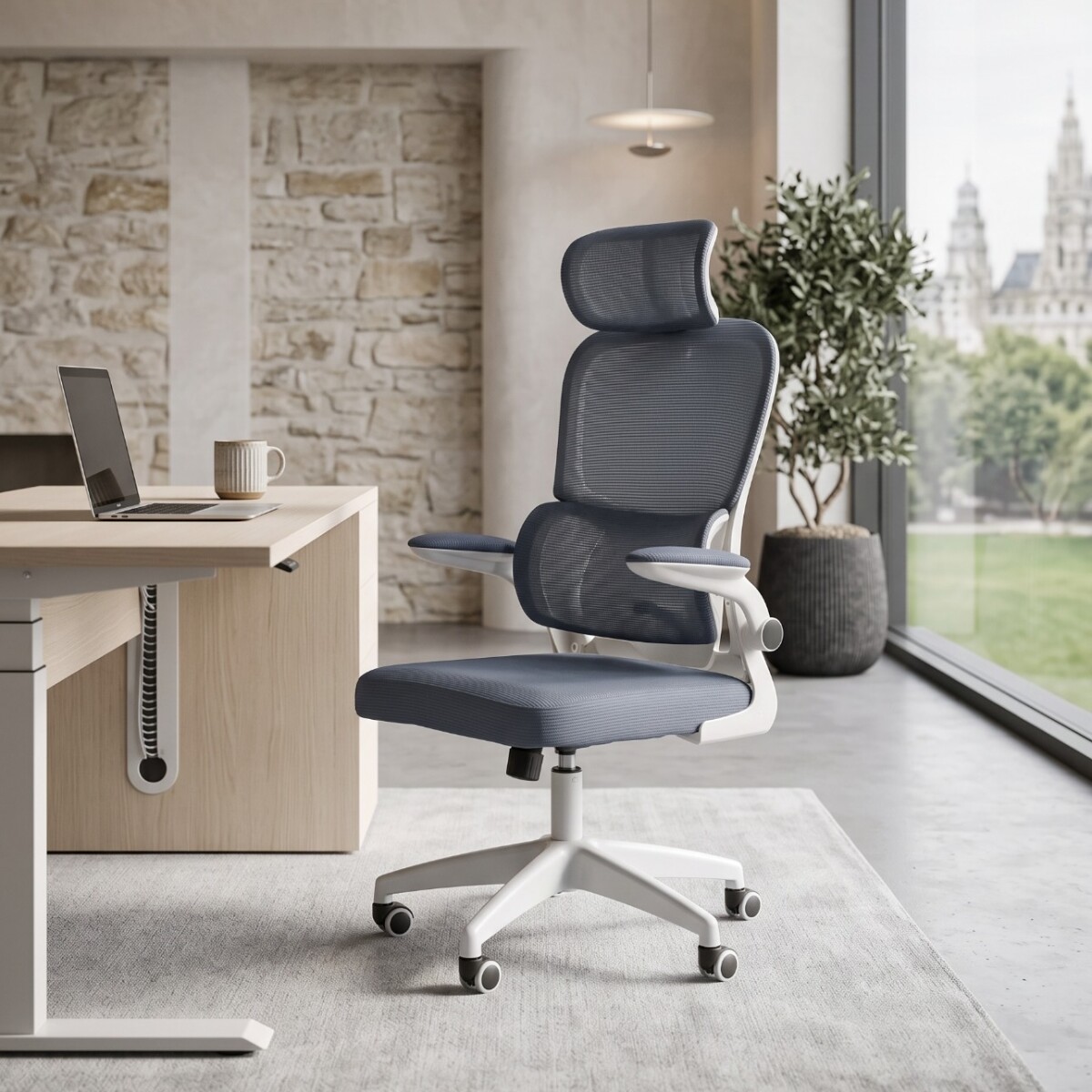 SILLA DE OFICINA ERGONÓMICA RECLINABLE CON APOYACABEZAS - AZUL 
