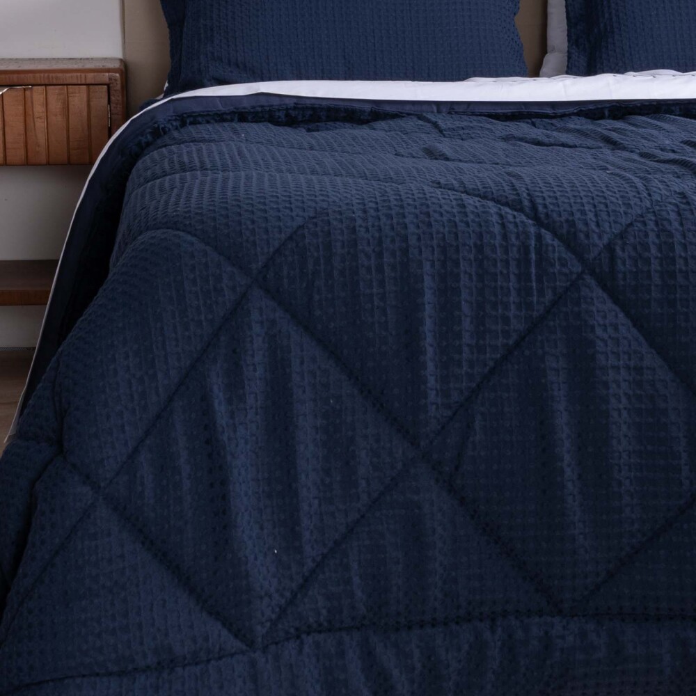 SET DE ACOLCHADO KING POLIESTER AZUL GOFRE MARINO