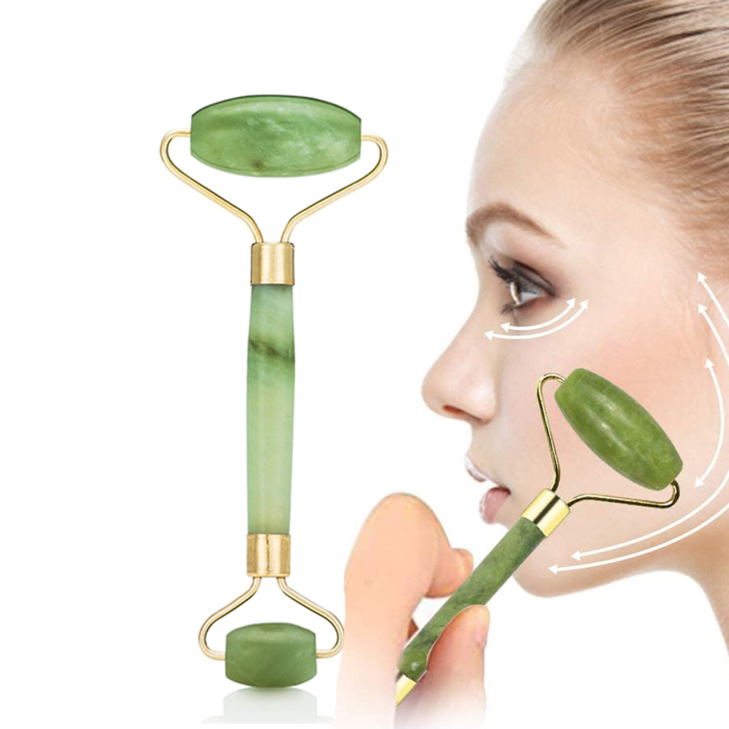 Masajeador Rodillo Facial de Jade Gua Sha Para el Contorno del
