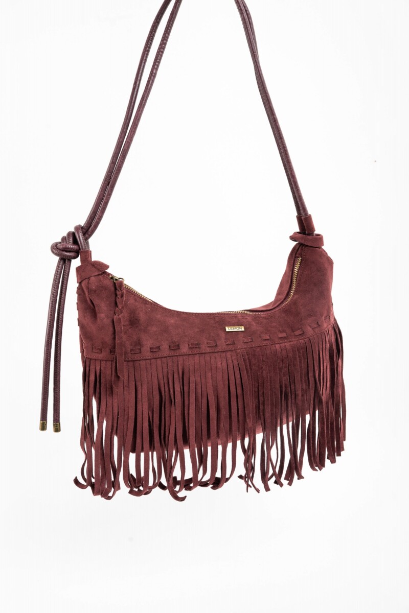 Cartera Gamuza Vegana Flecos - Burdeos 