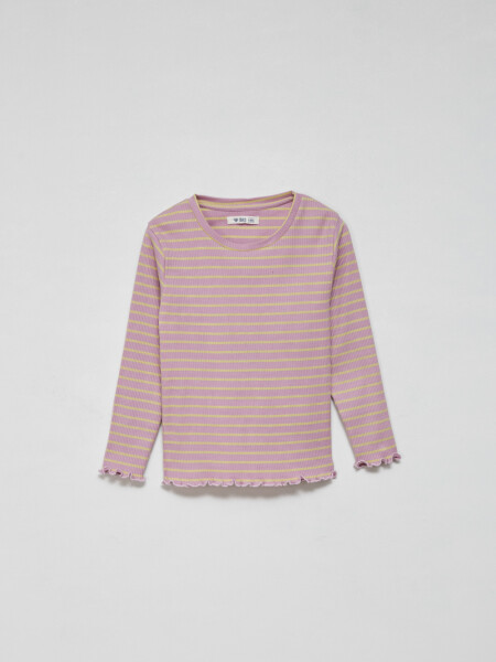 Camiseta manga larga en rib Lila