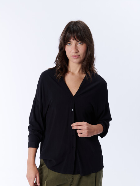 Blusa Manga Larga Escote En V Negra