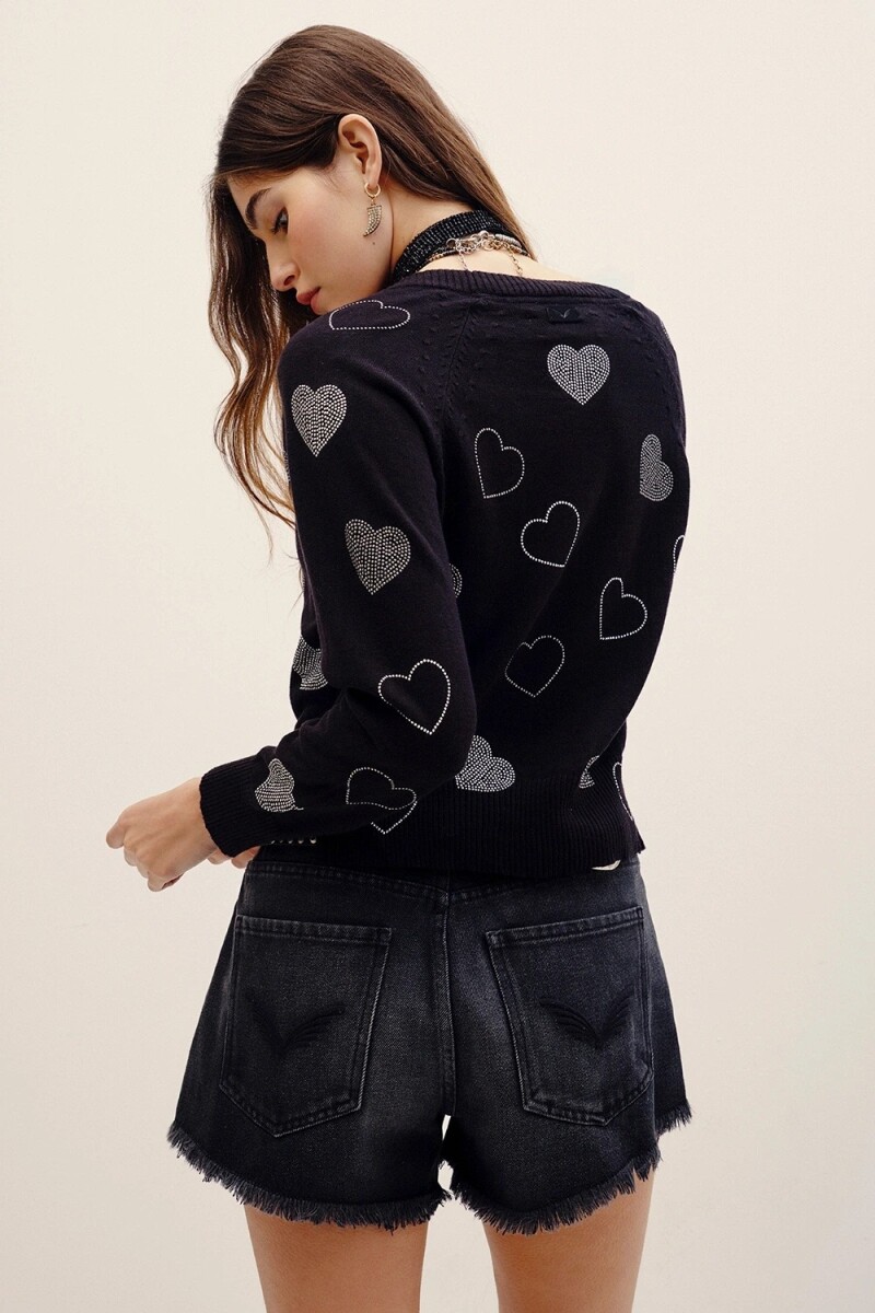 CARDIGAN HOTFIX HEARTS Negro