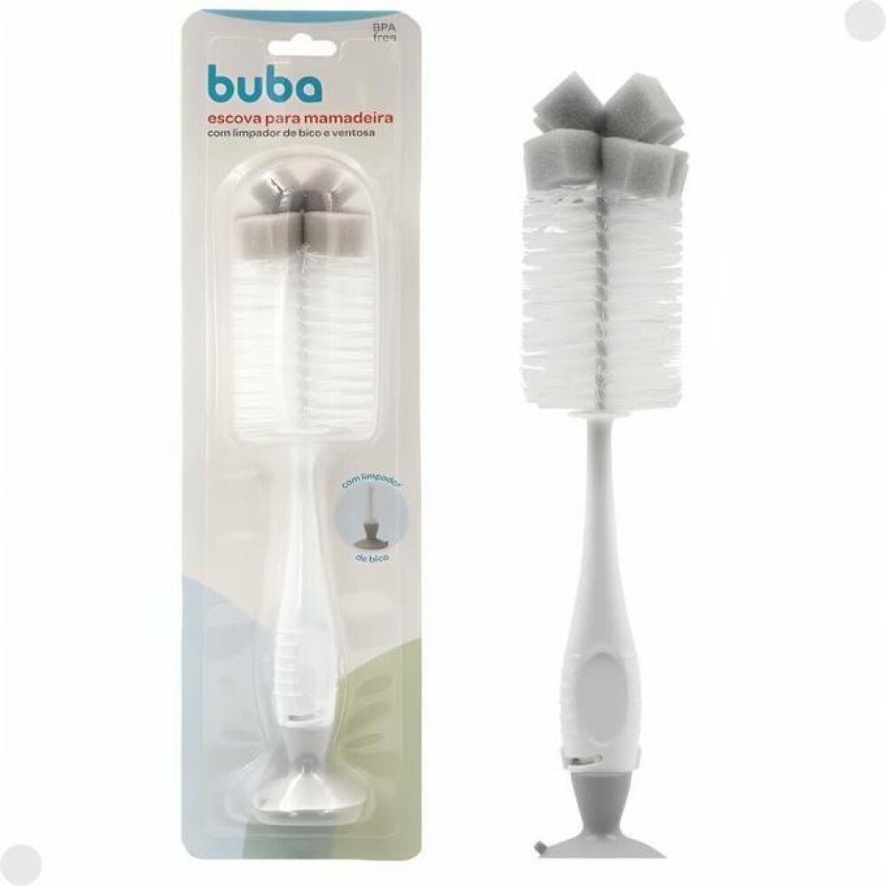 Cepillo limpia biberon BUBA gris ventosa y esponja Cepillo limpia biberon BUBA gris ventosa y esponja