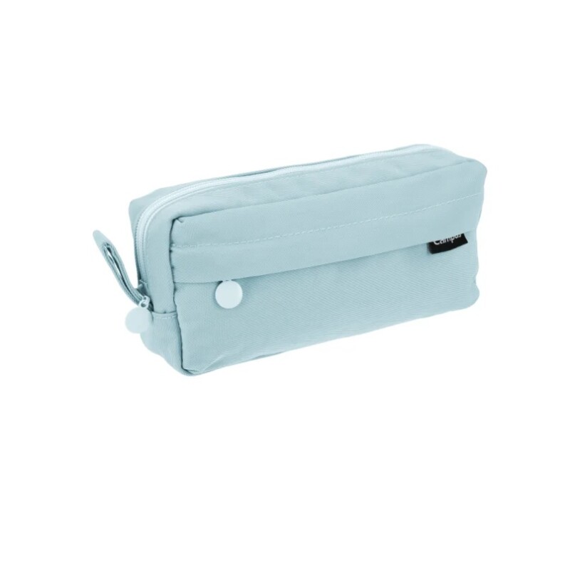 Cartuchera Campus Rectangular Celeste con Dos Cierres, Solapa y Asa CARTUCHERA CAMPUS RECTANGULAR DOS CIERRES DISEÑO CON SOLAPA Y ASA COLOR CELESTE