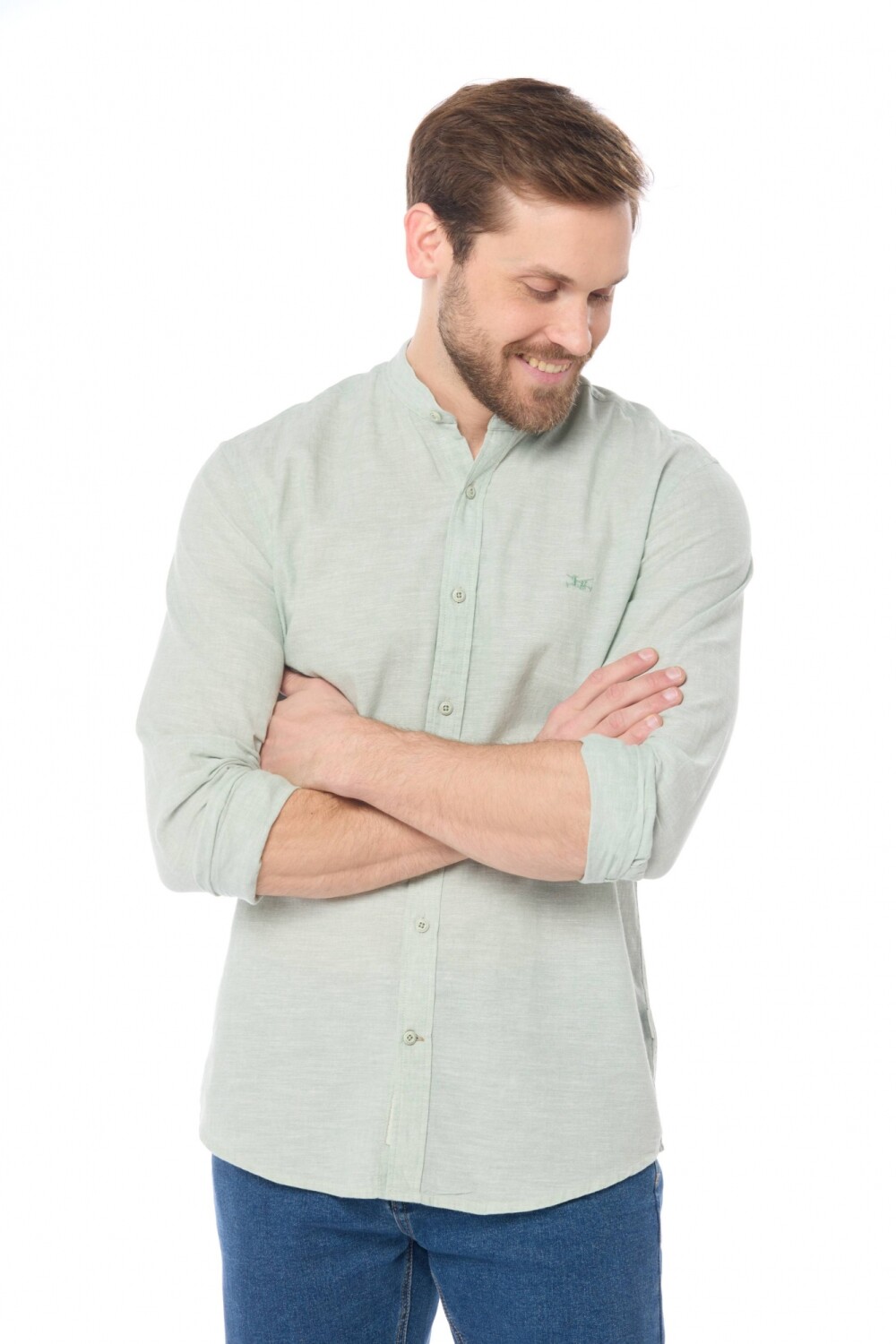 CAMISA DE LINO CUELLO MAO Menta