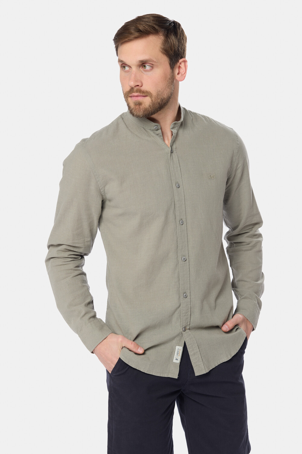 CAMISA DE LINO CUELLO MAO Verde