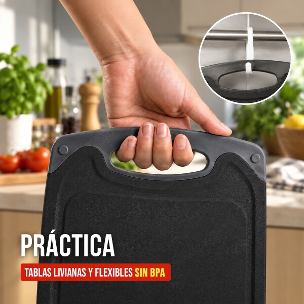 Tabla Para Picar Y Cortar Set de 3 Unidades para Cocina Antidelizante IMBACK Color Negro Tabla Para Picar Y Cortar Set de 3 Unidades para Cocina Antidelizante IMBACK Color Negro