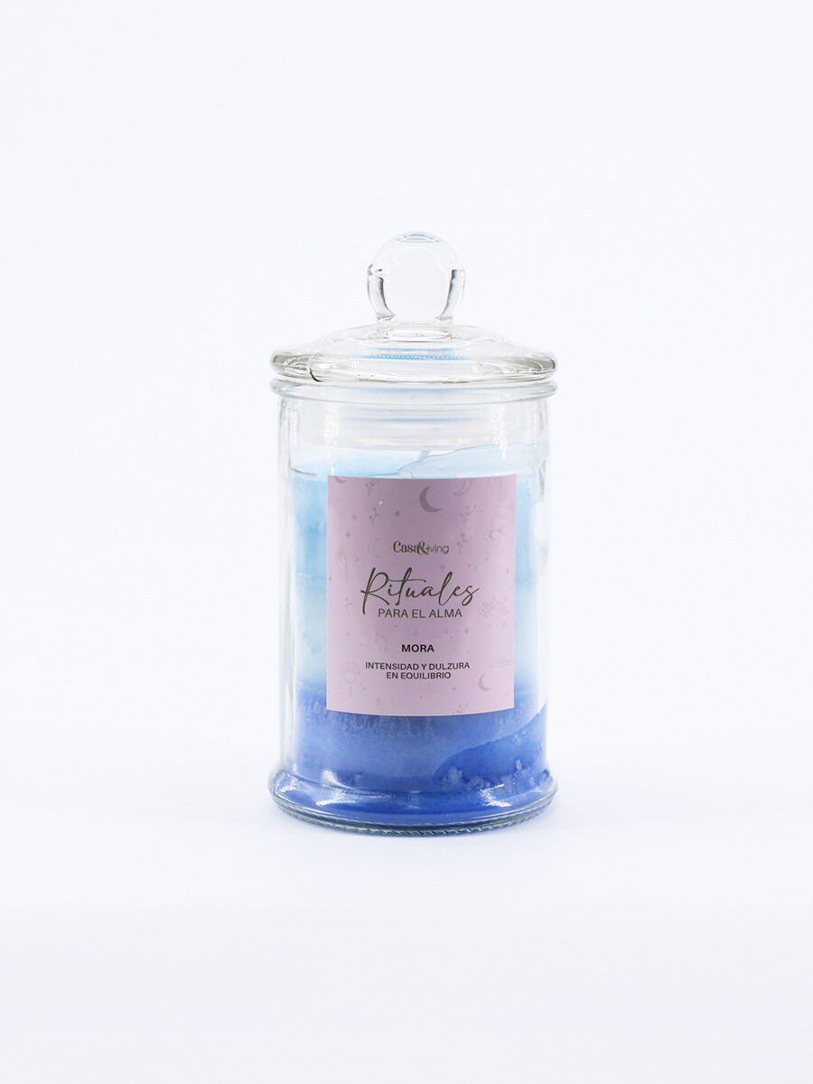VELA FRASCO VIDRIO TAPA FRUTILLA - AZUL 