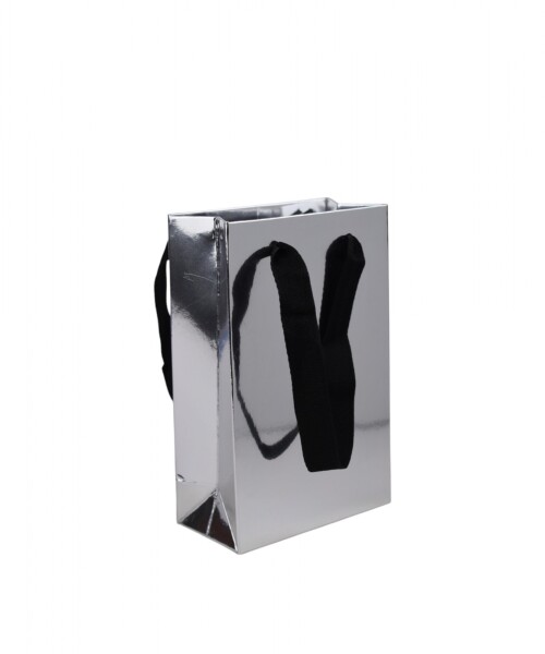 Bolsa cartulina laminada 10x05x15 cm PLATA