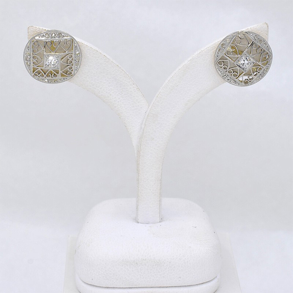 Caravanas Antiguas En Oro 18K, Platino, Brillantes Y Diamantes Caravanas Antiguas En Oro 18K, Platino, Brillantes Y Diamantes
