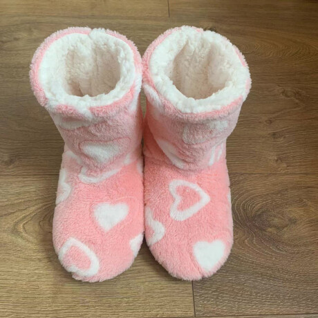 Pantufla Botín Diseño De Corazones Rosa/Blanco