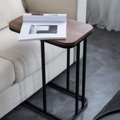 Mesa Auxiliar Rectangular en MDF Metal p/ Living Sillón Sofá Natural