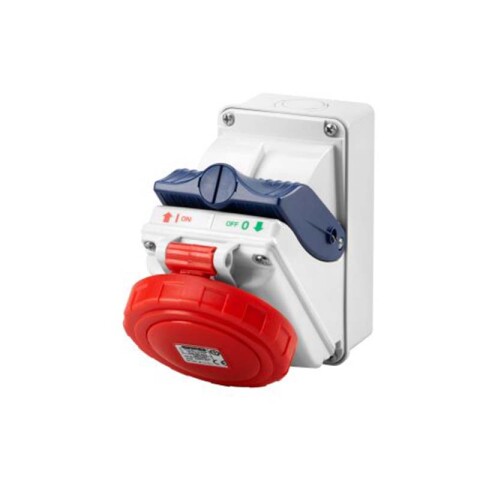 Tomacorriente con interruptor 3P+N+T 16A 6HS 380V roja IP55 GG6453
