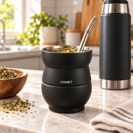 Mate Chico con Doble Pared en Acero Inoxidable 140Ml Comet Negro