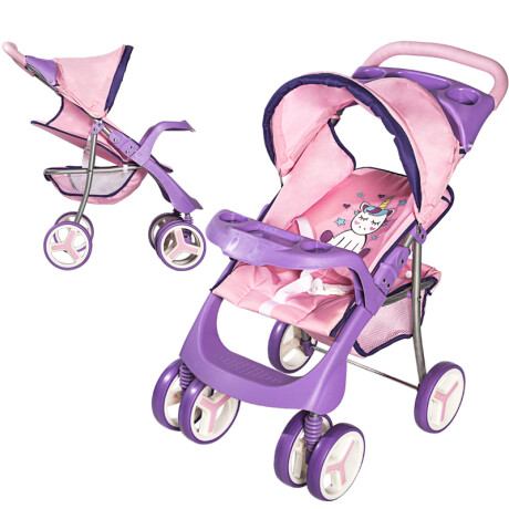 COCHE DE MUÑECAS BEBESIT 4 PIEZAS EN 1 ROSA Y GRIS ROSA-LILA