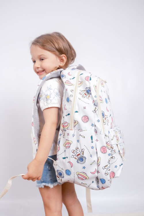 Mochila escolar estampada nylon Crudo