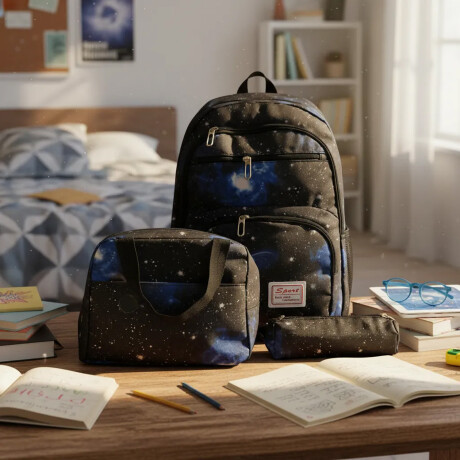 Set Mochila Lonchera Cartuchera Unisex Resistente 3 Piezas Azul