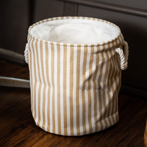 Canasto cesto para ropa sucia tela rayas gruesas marrón