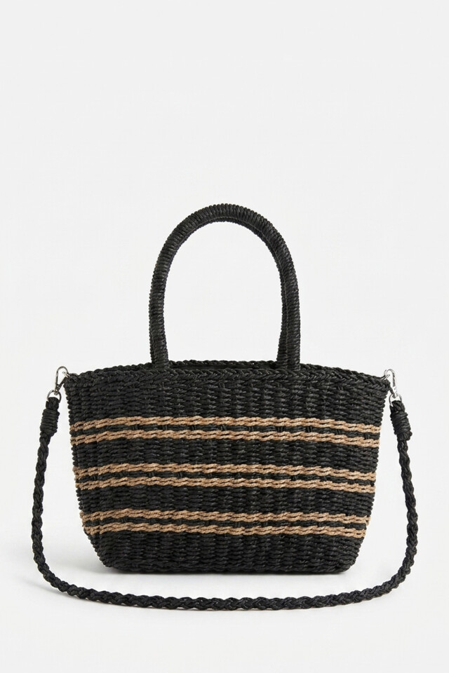 Bolso tejido rayas negro