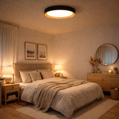 Luminaria led Diseño circular con Símil madera 40W Dimerizable, 45cm NEGRO