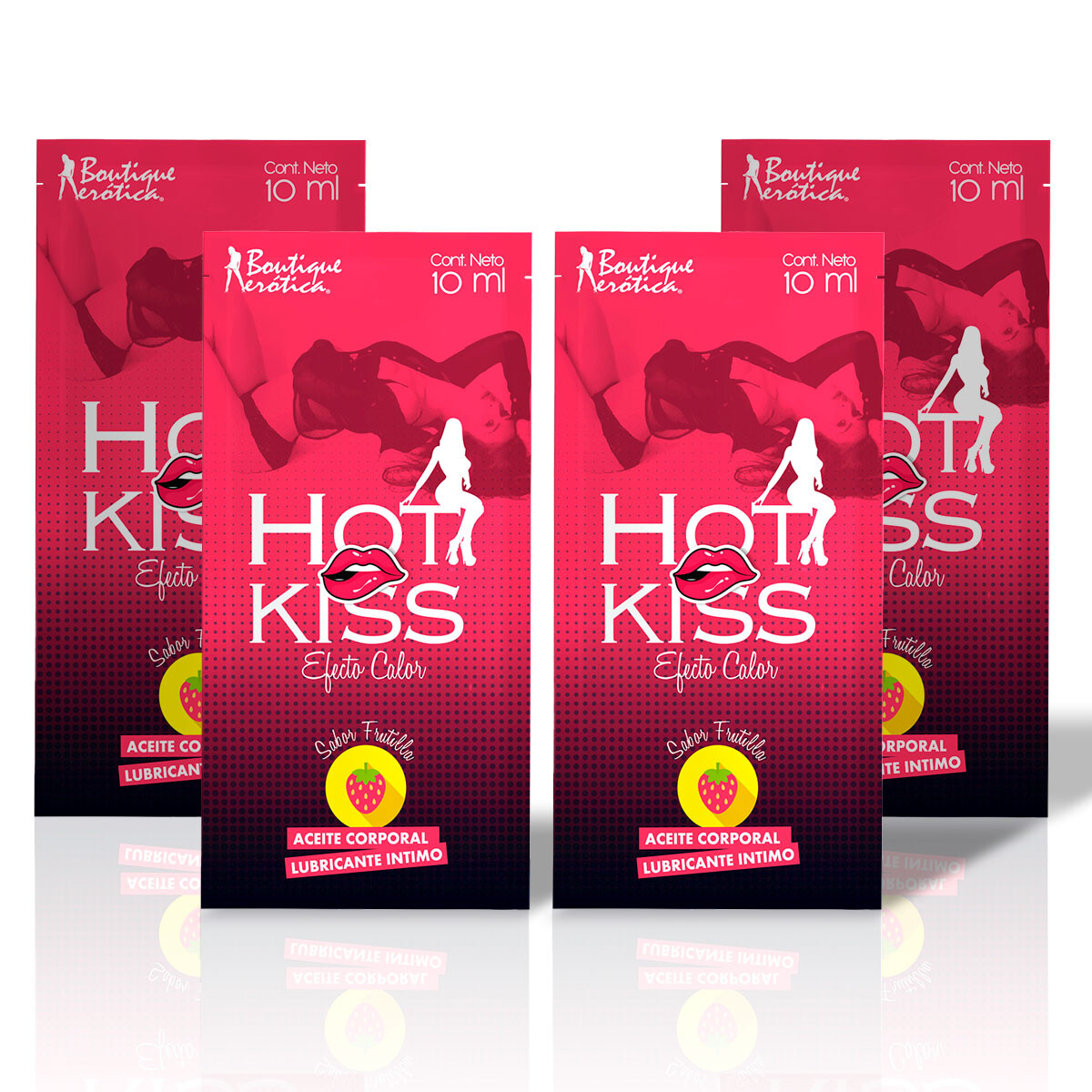 PACK x4 Sachets Hot Kiss Frutilla10 ml Lubricante Íntimo 