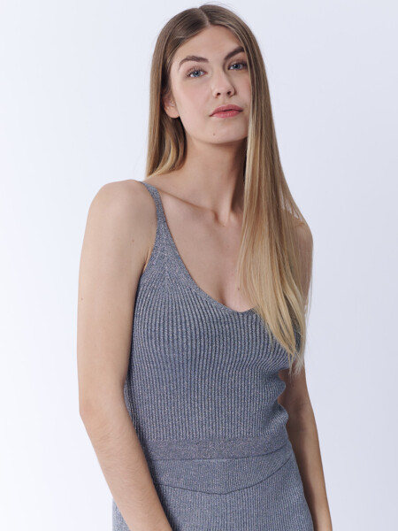 Top Bretel Fino Punto Lurex Gris