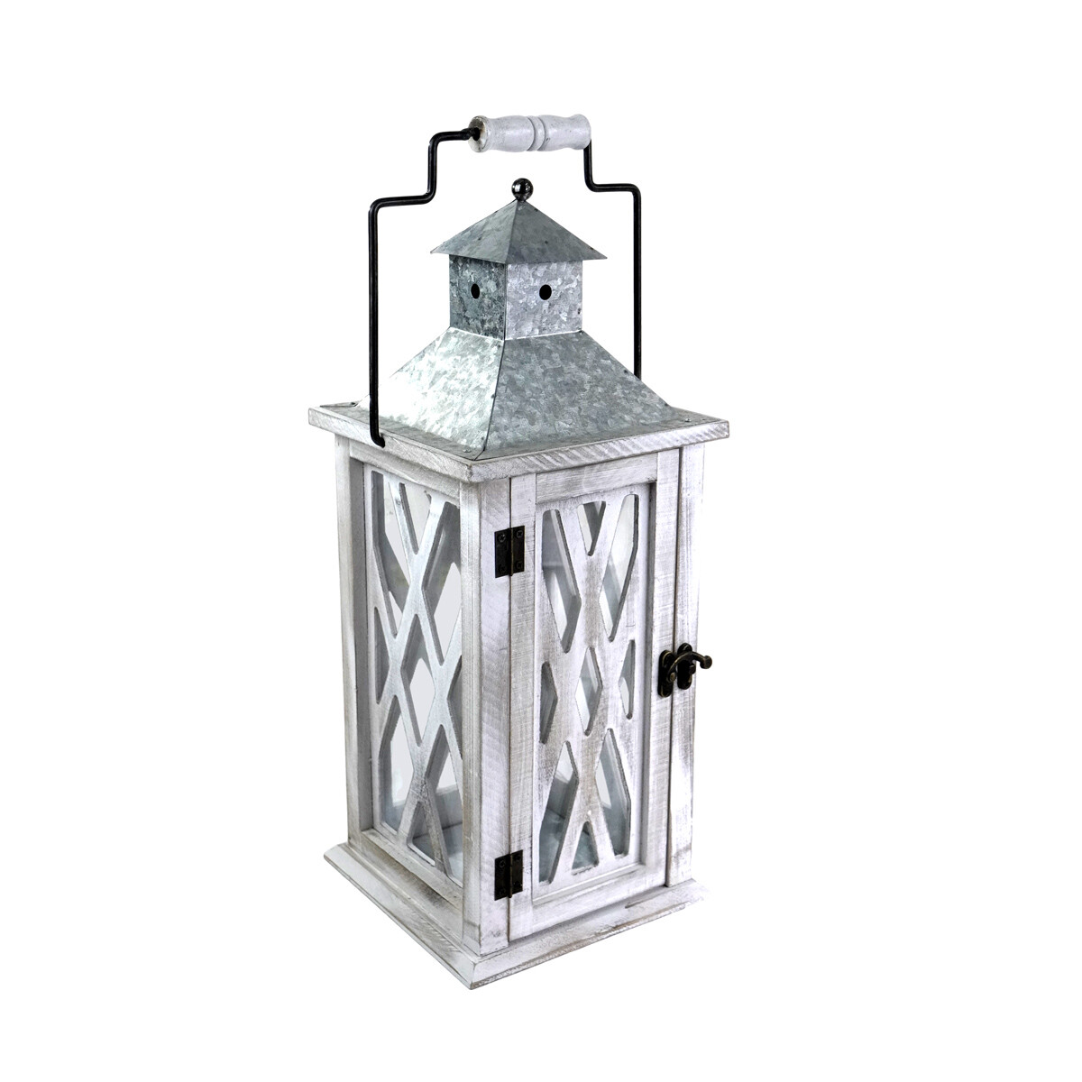 FAROL MADERA Y METAL VINTAGE C/VIDRIO C/ASA 16.5X16.5X43CM 