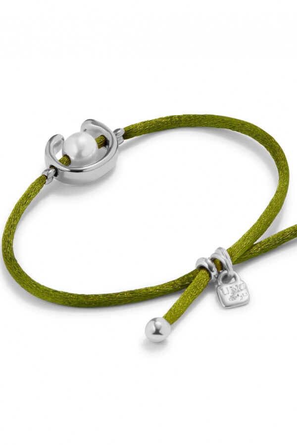 PULSERA DE HILO VERDE OSCURO CON PERLA SHELL FORNITURA BAÑADA EN PLATA DE LEY. Pulsera